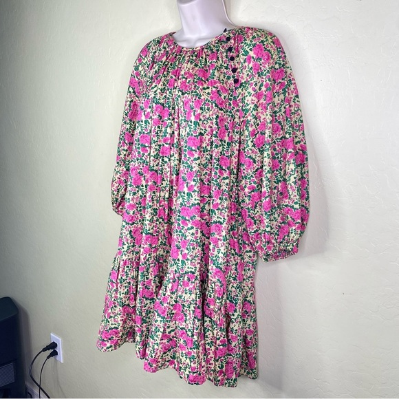 Zara Voluminous Pink and Green Floral Puff Sleeve Dress Size S - Picture 4 of 16